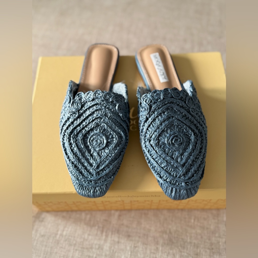 NEW Blue RAFIA summer Flat shoes / Mules / Espadrillas 37 EU Italian design